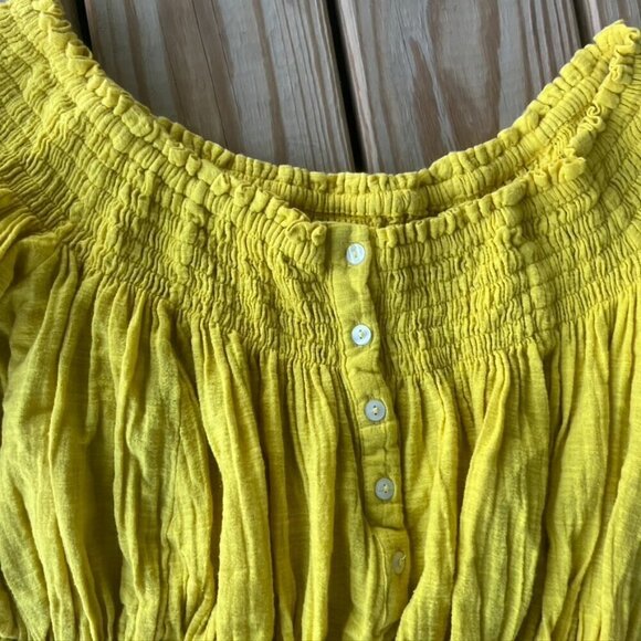 We the Free Dancing Till Dawn Off the Shoulder Crop Top in Yellow oversized XS - Picture 9 of 10